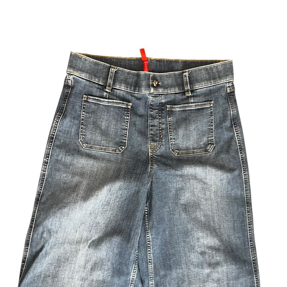 SPANX High Rise Cropped Wide Leg Jeans Medium Wash Size Large - Picture 6 of 11